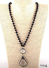 Boho Necklace, RH Antique Brass Lava Stone Glass